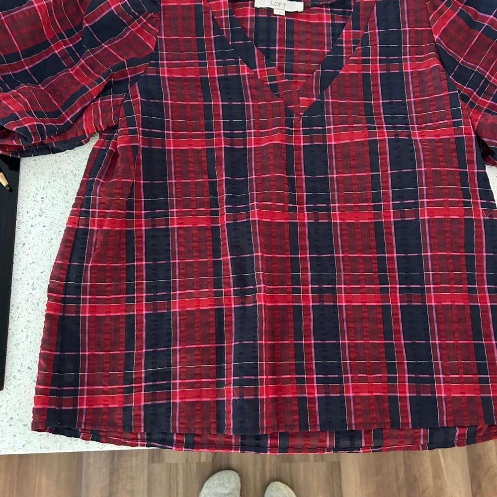 LOFT Red and Black Plaid Top